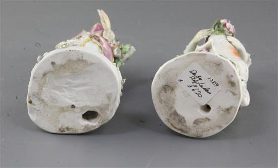 A near pair of Derby figures a shepherd and shepherdess, c. 1760, h. 15.5cm, some restoration